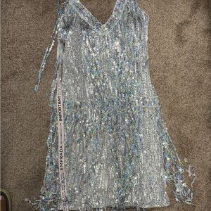 Avelyn Silver Sequin Fringe Dress